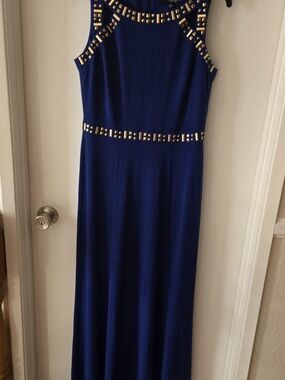 Signature by Sangria Cobalt Blue Maxi Dress with Gold Stud Accents